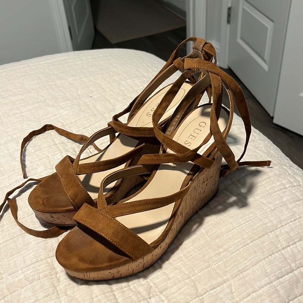 Guess women’s tie up wedges
